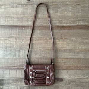 B. Makowsky Brown Leather Shoulder Bag Silver Hardwear